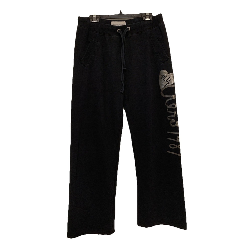 Y2K Aeropostale Wide Leg Sweatpant M Black Spellout Logo Aero NY 1897 Athleisure